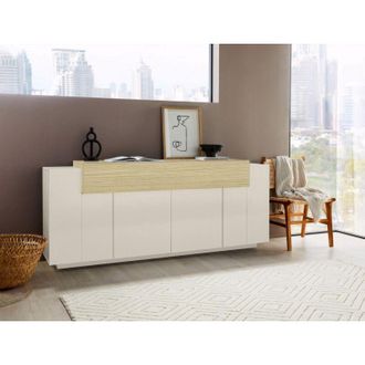 Dmora Aparador Pulfero, Alacena 3 Estantes, 5 Puertas Hecho En Italia, 8 Compartimentos, 200x45x85.5h Cm Beige
