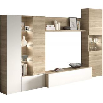 HOGAR 24 Mueble salon compacto 260 roble canadian y blanco brillo