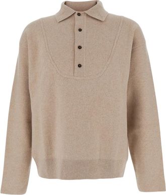 Jacquemus Beige Polo Kraag Wol Trui - Heren - Ronde hals truien - Beige - L - Wol - Truien & Vesten