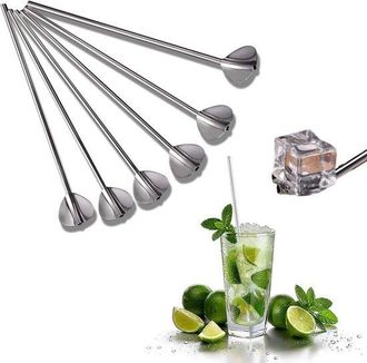 OEM 10 Pajitas Y Cucharas De Acero Inoxidable - Pajitas Met&aacute;licas Reutilizables Con Cucharas