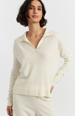 Chinti and Parker Wool Cashmere Blend V Neck Collared Sweater in Cream at Nordstrom, Size X-Small