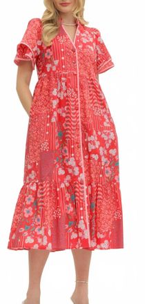 Entro Button Front Midi Dress In Pink Multi