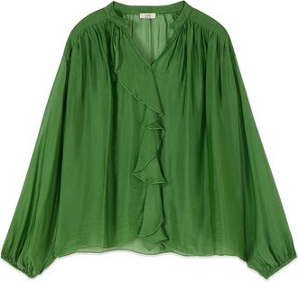 Oltre Zijden en viscose voile blouse - Dames - Blouses - Groen - L - Overhemden