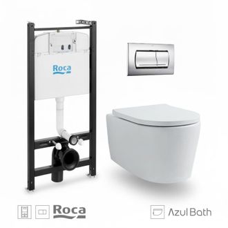 Roca Roca - Bastidor Active Pack Cisterna Empotrada Y Pulsador Cromo Brillo Con Inodoro Suspendido Rimless Lia Blanco Br Aqua