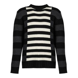 Les Hommes Jersey de Cuello Redondo de Lana con Rayas - Knitwear - Hombre - Negro - L