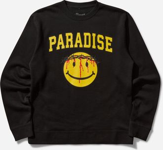 Paradis3 Men s Smiley Jesus Crewneck Sweatshirt Black