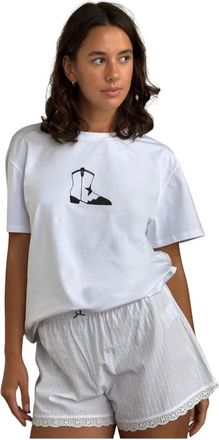 L37 Wit T-shirt met Distinctive Design - Dames - T-shirts - Wit - M/L - Tops
