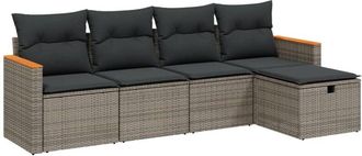 vidaXL Juego De Sof&aacute;s Jard&iacute;n Con Cojines 5 Pzas Rat&aacute;n Sint&eacute;tico Gris Vidaxl