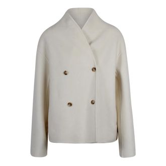 Loulou Studio Jassen, Dames, Wit, M, Wol, Meyer Cropped Double-Breasted Jas