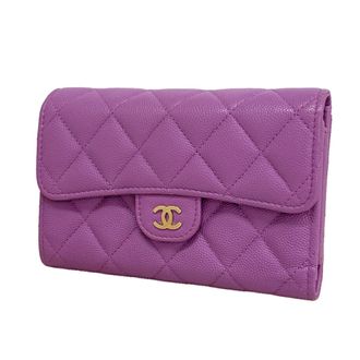 Chanel Purple Grained Calfskin Wallet (Tri-Fold) (Pre-Owned)