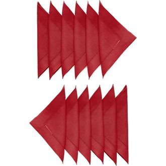 Solino Home Linen Cocktail Napkins Set of 12, 6 x 6 Inch for Dining Table, Holiday and Everyday Table Decor - Classic Hemstitch in Red at Nordstrom