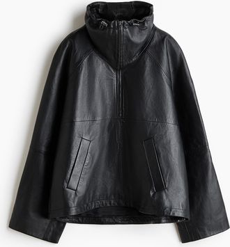 H&M Oversized Lederanorak - Schwarz