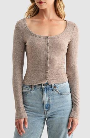 Lush Long Sleeve Button Front Knit Top in Toffee at Nordstrom Rack, Size X-Large