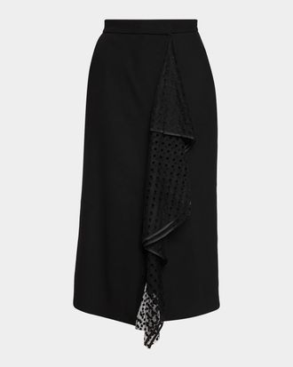 Erdem Swiss Dot Ruffle Wool Grain De Poudre Midi Wrap Skirt