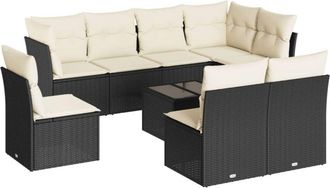 vidaXL 9 Piece Garden Sofa Set with Cushions Black Poly Rattan Vidaxl