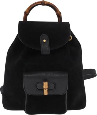 Gucci Vintage Bamboo Backpack Suede Black Suede Backpack Bag (Pre-Owned)