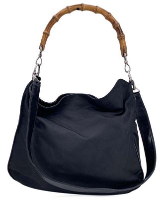 Gucci Black Cotton Bamboo Hobo Bag (Authentic Pre-Loved)