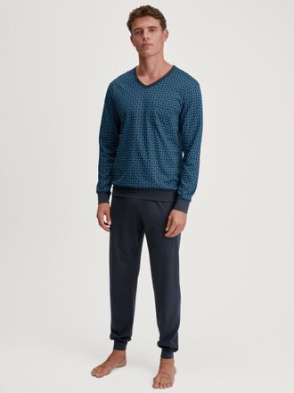 CALIDA Schlafanzug CALIDA Relax Imprint, Damen, Gr. XXL (58/60), nordic, Single Jersey, Obermaterial: 100% Baumwolle, bequem lang, V-Ausschnitt, angesetztes 