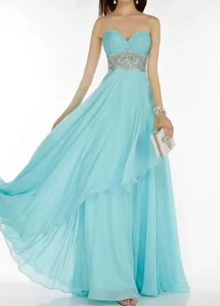 Alyce Paris Strapless Chiffon Prom Dress In Light Turquoise
