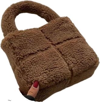 Generic Womens Plush Bags Furry Handbag Womens Handheld Bag Boulder Daily Matching Accessory(Brown)