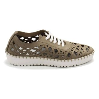 Eric Michael Womens Dolores Laser-Cut Leather Casual Sneaker In Safari Nubuk