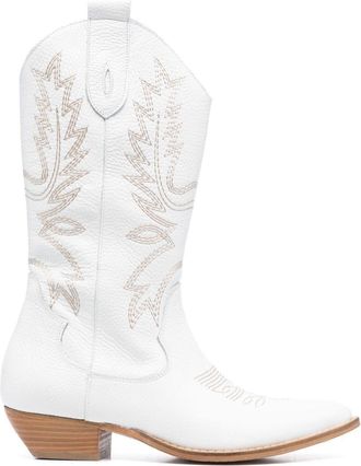P.A.R.O.S.H. embroidered-design texan boots - women - Pig Leather/Pig Leather/Pig Leather - 39 - White
