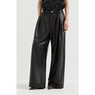 Brunello Cucinelli Nappa leather baggy trousers in Black at Nordstrom, Size 46