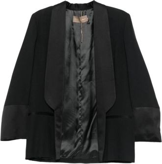 Simona Corsellini Blazer Nero Rever Raso - Dames - Blazers - Zwart - XL - Polyester - Jassen