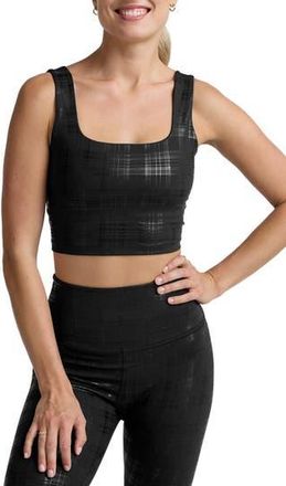 Beyond Yoga Beyond the Studio Plaid Metallic Crop Tank in Plaid Foil Black at Nordstrom Rack, Size X-Large