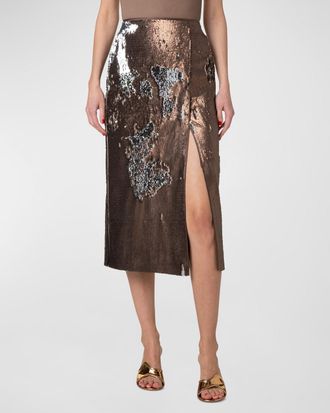Akris Bi-Color Sequin Pencil Skirt
