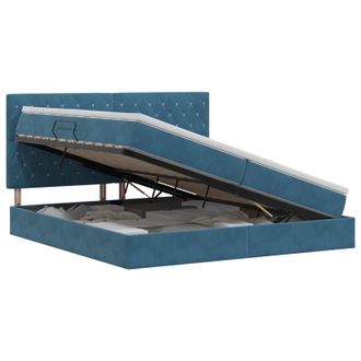 vidaXL Cama Con Almacenamiento Y Colch&oacute;n Azul Oscuro 200 X 200 Cm Vidaxl