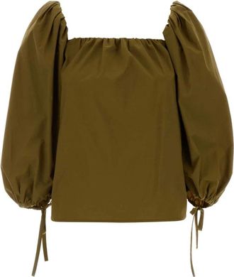Saint Laurent Overhemden, Dames, Groen, M, Katoen, Cropped Blouse