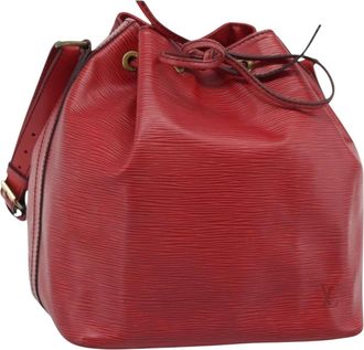 Louis Vuitton Petit Noe Monogram Canvas Red Leather Handbag (Pre-Owned)
