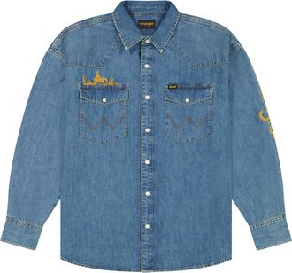 Wrangler Jeanshemd WRANGLER WRANGLER Jeanshemd Western, Damen, Gr. L, N-Gr, blau, Obermaterial: 80% Baumwolle CO. 20% Baumwolle CO recyc.., Hemden Jeanshemd