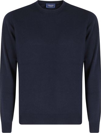 Drumohr Navy Blue Cashmere-Wool Crew-Neck Sweater