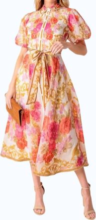 Flying Tomato Printed Woven Midi Dress In Pink