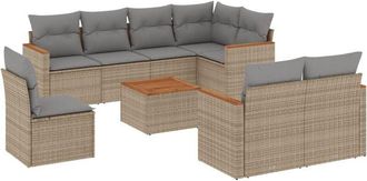 vidaXL Set De Sof&aacute;s De Jard&iacute;n 9 Pzas Con Cojines Rat&aacute;n Sint&eacute;tico Beige Vidaxl