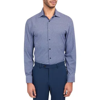 W.R.K Trim Fit Performance Geo Dress Shirt in White/Navy at Nordstrom Rack, Size 15.5