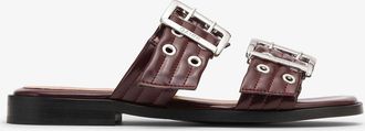 Ganni Feminine Buckle Two-Strap Sandals in Burgundy - Size 35 Tawny Port