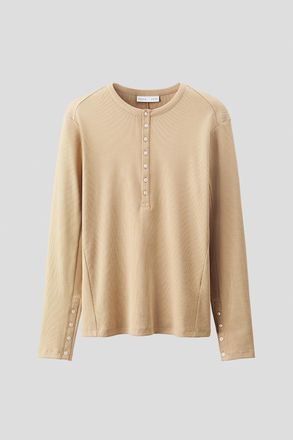 H&M Geripptes Henleyshirt aus Baumwolle - Beige