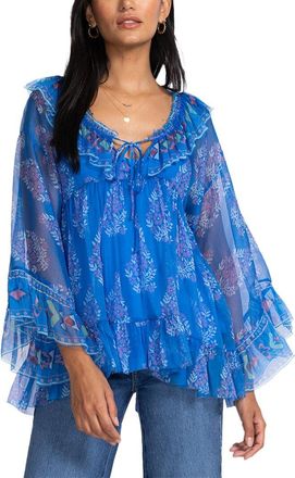 Johnny Was Gal Ruffle Tie Silk Blouse