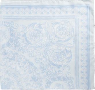 Versace Accessoires, unisex, Blauw, ONE Size, Leer, Barocco Grote Zijden Foulard