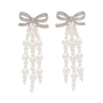 Self Portrait Bow Pearl Waterfall Earrings - female - Self Portrait - Earrings - Beige - ONE SIZE - Accessories