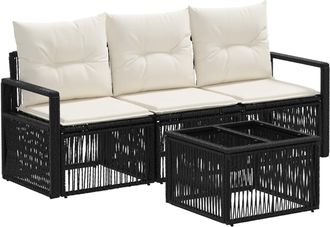 vidaXL Conjunto De Sof&aacute;s De Jard&iacute;n 4 Uds. Negro Rat&aacute;n Sint&eacute;tico Vidaxl