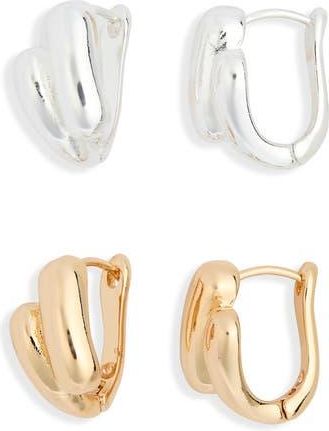 Leith 2-Pack Assorted Puffy Bar Huggie Earrings in Gold- Silver at Nordstrom Rack