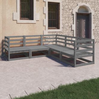 vidaXL Muebles De Jard&iacute;n 5 Piezas Gris Madera De Pino Maciza Vidaxl