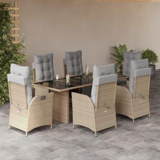 vidaXL Set Comedor De Jard&iacute;n 7 Pzas Con Cojines Rat&aacute;n Sint&eacute;tico Beige Vidaxl