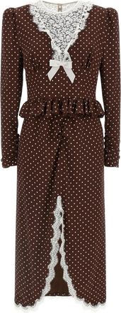 Alessandra Rich Brown Polka Dot Midi dress