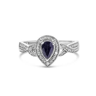 House of Brilliance Silver Sapphire Gemstone with Diamond Accent Fashion Halo Ring in White at Nordstrom, Size 6.5