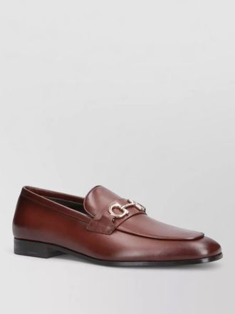 Ferragamo loafers almond toe metal hardware leather